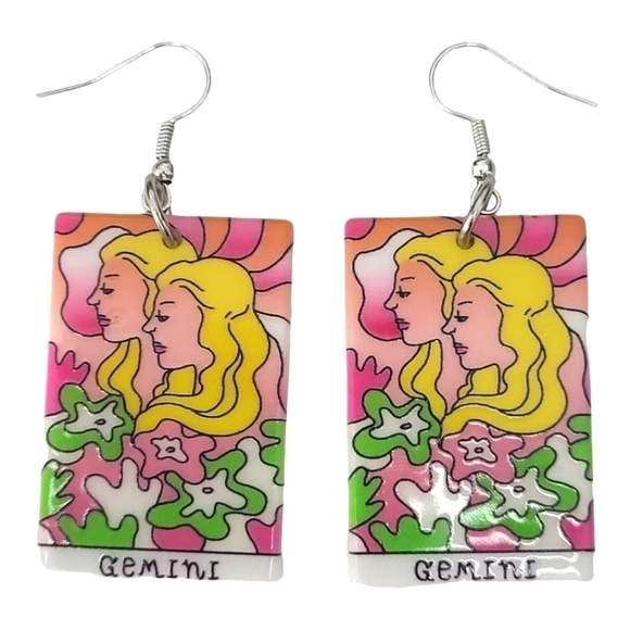 Unique Handcrafted Zodiac Gemini Earrings - Picture 3 of 3